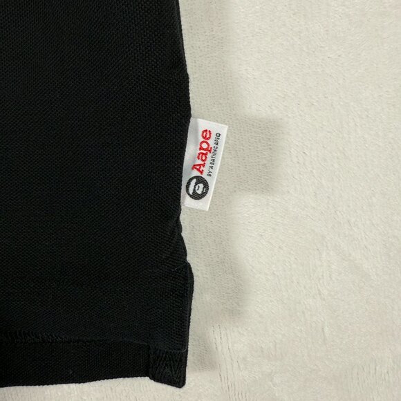 AAPE BY A BATHING APE Polo Shirt Men Size S Black Short Sleeve 100% Cotton Logo - Picture 8 of 14